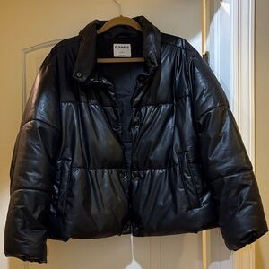Old Navy Black Faux-Leather Puffer Coat